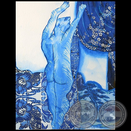 Actor, corriendo el telón - Serie AZUL dibujo sobre papel de Ricardo Migliorisi - Año: 2018